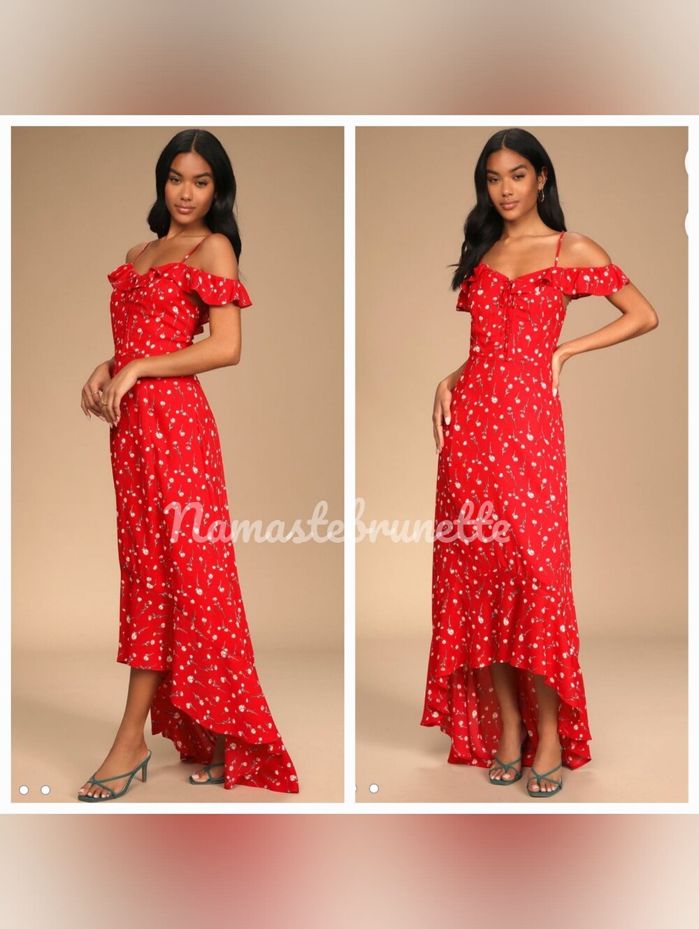 Nwt Lulu's Boho Red Floral Off-the-Shoulder Maxi Dress